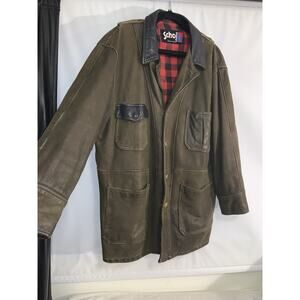 Vintage Schott Green Leather Jacket Size 44 Genuine Leather W/Gold Buttons Rare